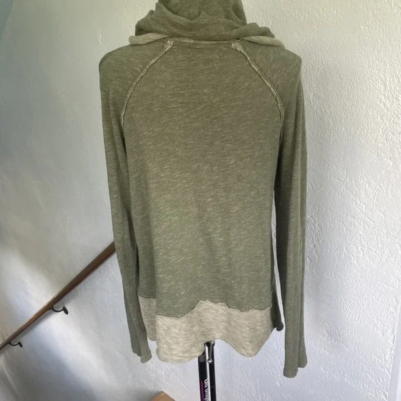 Free People BEACH Heather Green Cotton Long Sleeve Cowl Neck Pullover Size M - Picture 5 of 9